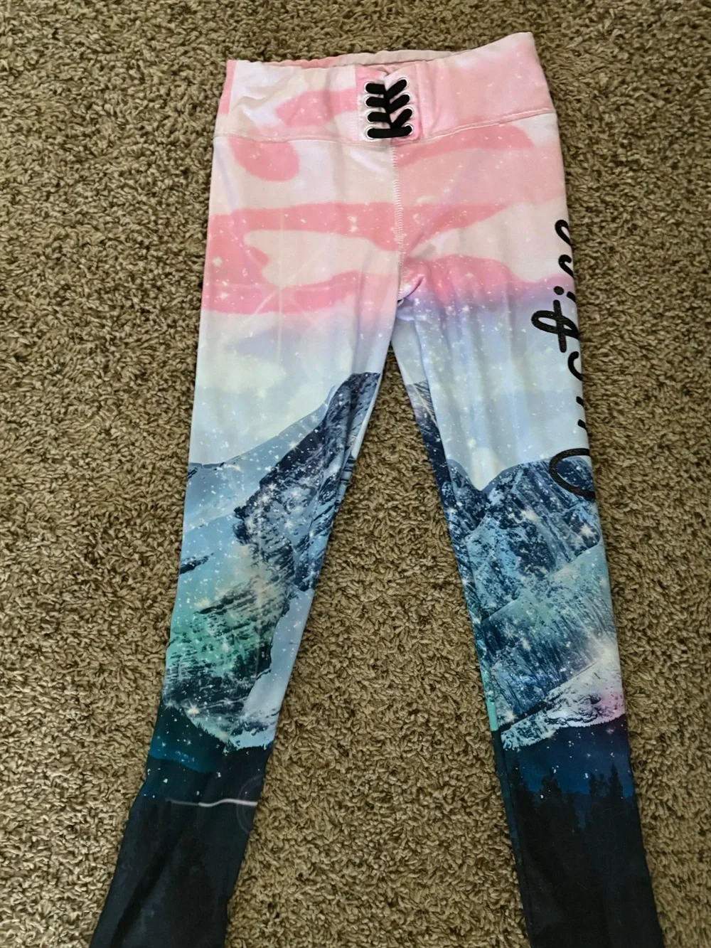 Justice Pink Ombre to Blue Mountain Print Leggings